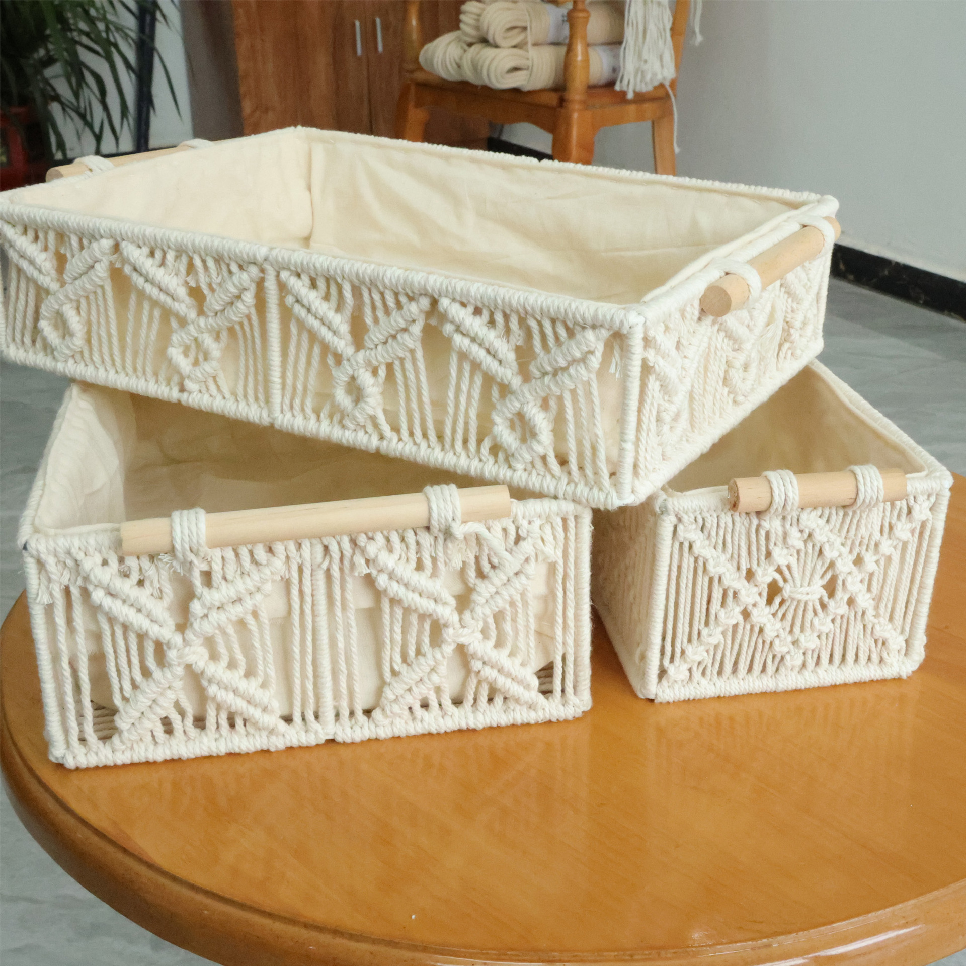 手工编织收纳盒棉绳流苏桌面卫生纸小物件收纳整理盒