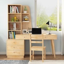 fe纯实木书桌书架组合简约卧室书柜书桌一体家用学生儿童松木学习