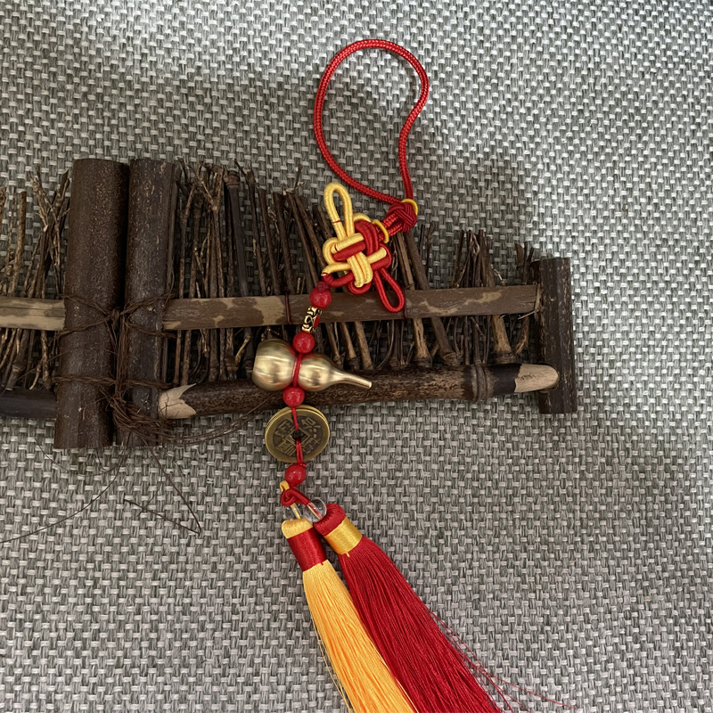 Chinese Knot Double Tassel Five Emperors Copper Coins Car Hanging Pure Copper Copper Coins Gourd Ornaments Car Pendant Wholesale