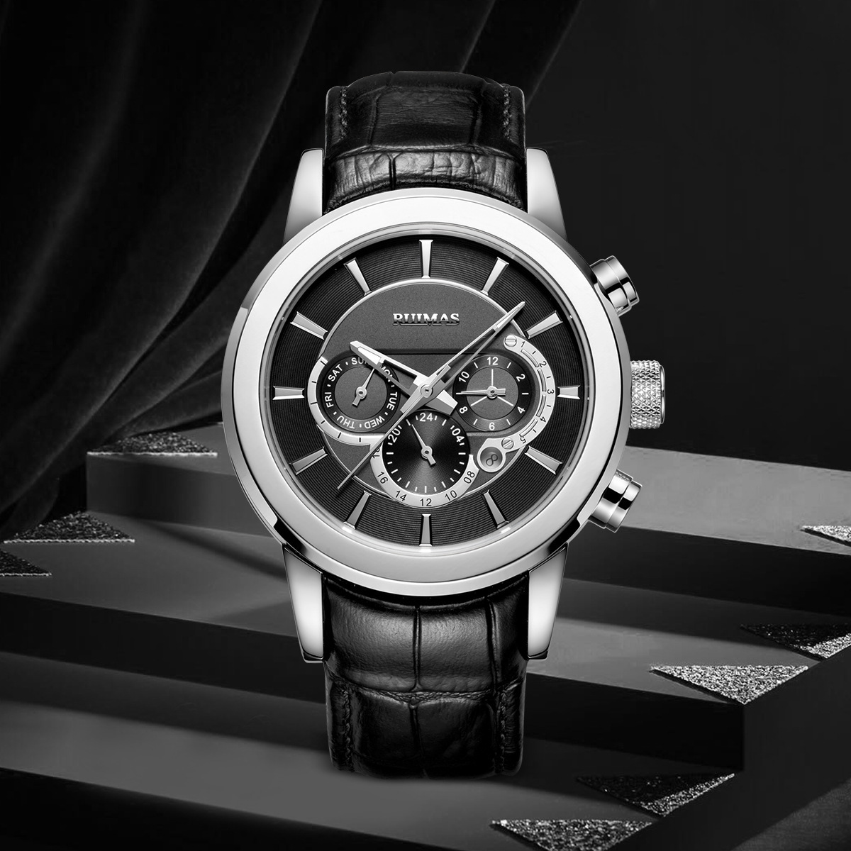 瑞马仕ruimas新款男士机械表真皮多功能时尚商务手表6767-阿里巴巴