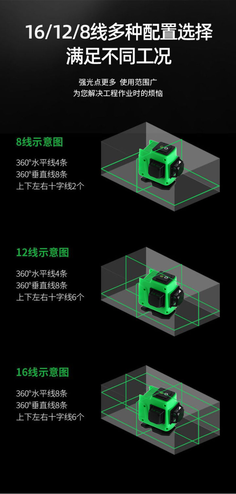 绿光12线16线激光水平仪全自动调平遥控款4d贴墙仪红外线贴墙仪
