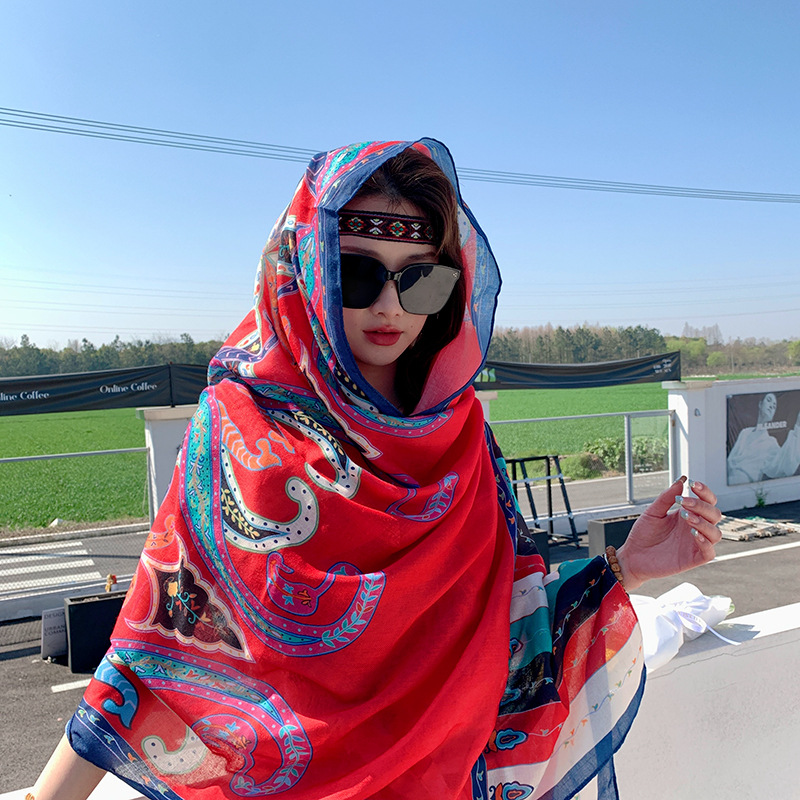 Patchwork Beach Towel Sunscreen Shawl Female Summer Scarf Grassland Desert Northwest Scarf Xinjiang Tibet Travel Scarf