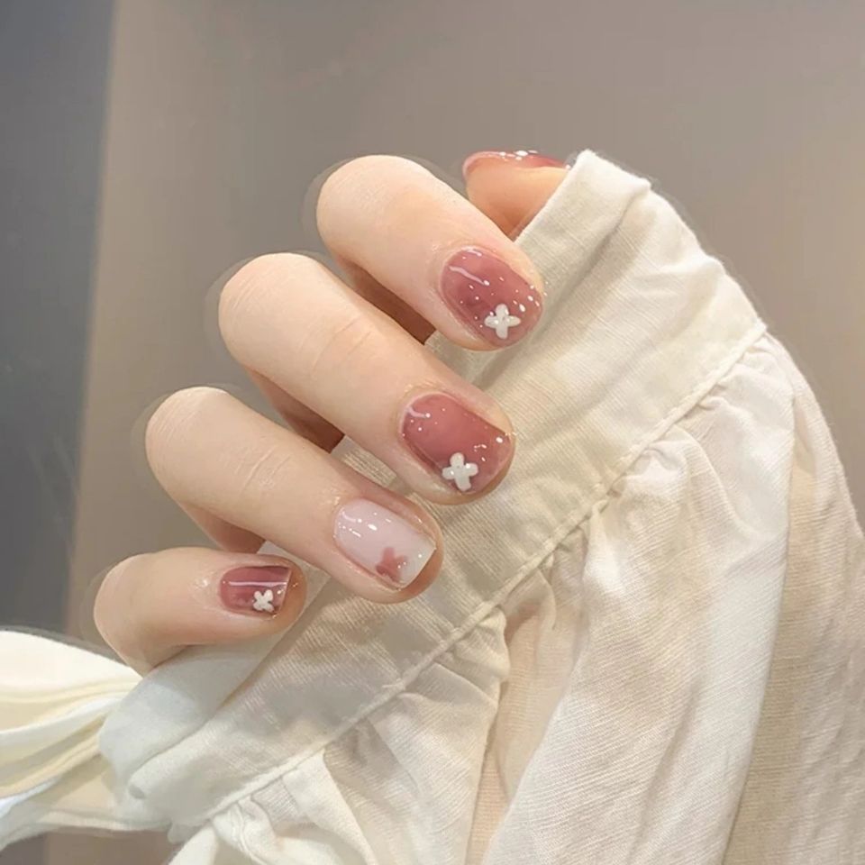 c89温柔裸紫冻短款美甲甲片指甲贴片成品穿戴甲可拆卸甲片