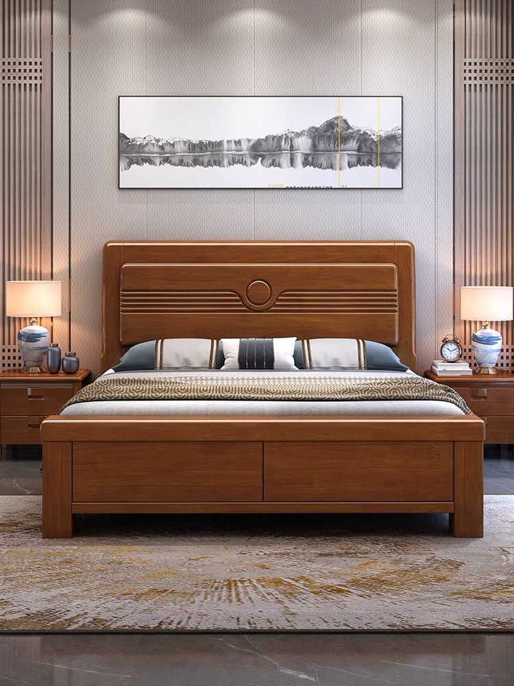 中式实木双人床1.8米主卧1.5m现代简约婚床高箱储物经济型大床架
