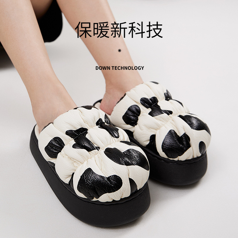 waterproof cotton slippers pu dairy cattle cotton slippers winter winter trendy outdoor outdoor wear slippers indoor floor slippers