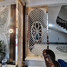 不锈钢屏风铝合金入户新中式古铜浮雕刻金属隔断客厅别墅背景墙