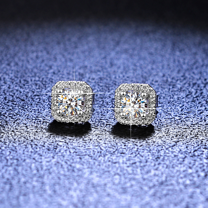 Live Simulation Moissanite Stud Earrings Female Ins Love S925 Sterling Silver Needle Zircon Six-Claw Moissanite Earrings Earrings