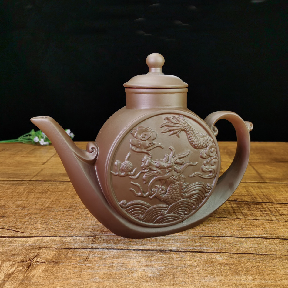 紫砂壶厂家批发 仿古中国龙壶 大盘龙壶 家用大容量泡茶壶 1000ml