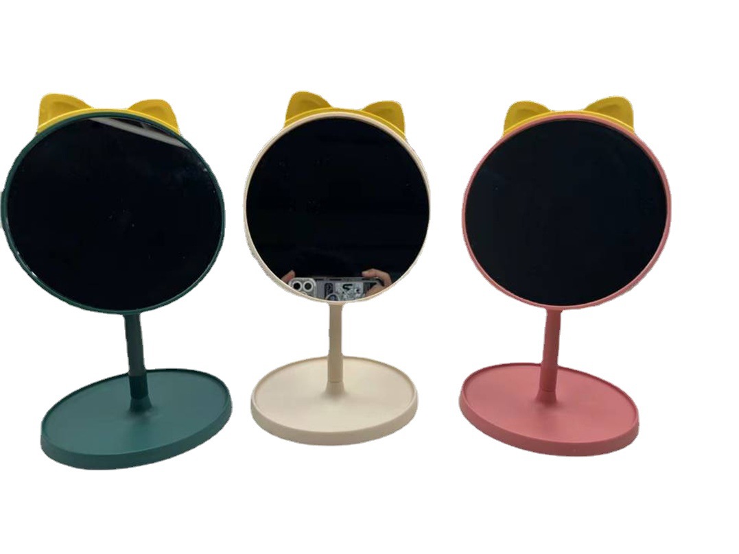 rotatable bracket mirror desktop round mirror cosmetic mirror cosmetic mirror cat ear mirror 5 yuan supply