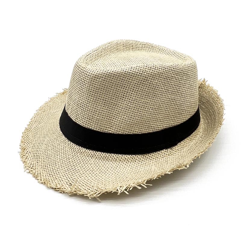 Korean Style Breathable Top Hat Solid-Colored Sun Protection Beach Hat Outdoor Travel Fedora Hat Retro Furry Straw Hat for Middle-Aged and Elderly People