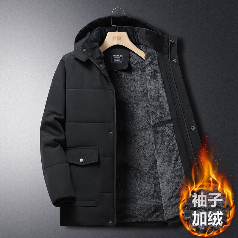 Middle-Aged and Elderly Cotton-Padded Coat Men's Winter Fleece-Lined Thickened Cotton Clothing Men's Cold Protective Clothing Dad Winter Clothes Coat Elderly Cotton-Padded Jacket