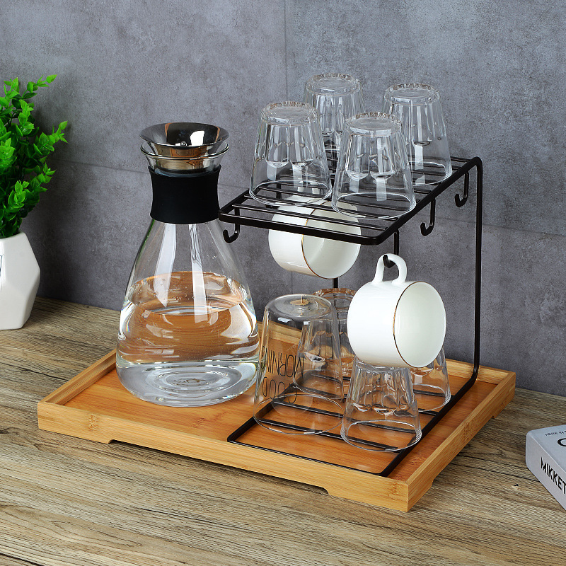 托盘玻璃水杯挂架沥水置物架茶杯架水杯架子创意咖啡杯收纳杯子架