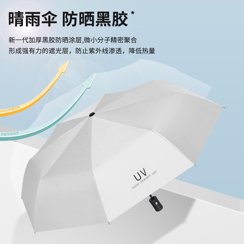 Umbrella Advertising Umbrella Printed Logo Three Fold Thickened Vinyl Automatic Parasol Rain Or Shine Dual-Use Umbrella Folding Sun Umbrella