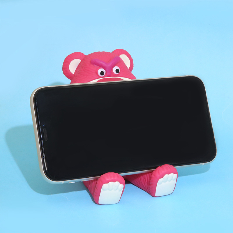 Strawberry Bear Mobile Phone Holder Desktop Cute Cartoon Stereo Ornament Decoration Decoration INS Office Desk Surface Panel