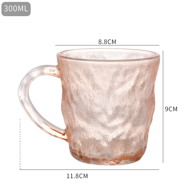 Factory Sales Ins Glacier Pattern Glass Cup Handle Beer Cup Coffee Drink Cup Boiled Water Men and Women Frosted Glass Cup