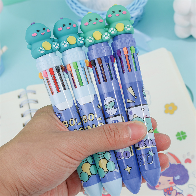 Yimulin 5444 Ten-Color Ballpoint Pen Bobo Dinosaur Good-looking for Boys Notes Scribing Color Press Pen