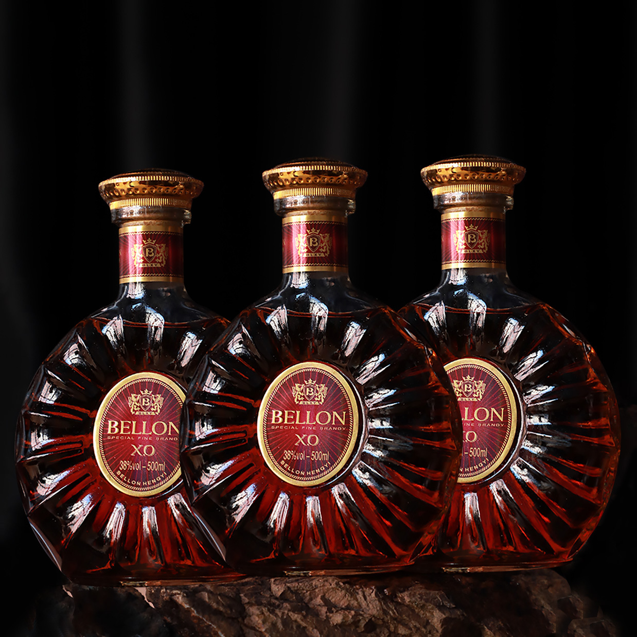 洋酒3瓶套装伯隆轩邑xo白兰地500ml*3瓶38度烈酒组合酒吧专用无赠
