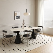 法式奶油风岩板餐桌椅组合轻奢现代简约小户型家用椭圆形吃饭桌丿