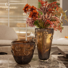 晶淳 复古大口径手工银箔玻璃高级感装饰花瓶 客厅软装大摆件