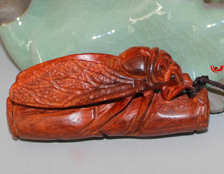 印度小叶紫檀蝉竹 圆雕刻摆件 手把件 商务礼品