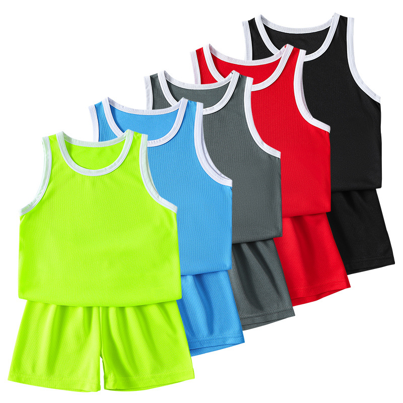 海外跨境平台儿童速干背心套装薄款男孩运动打球纯色上衣女孩跑步