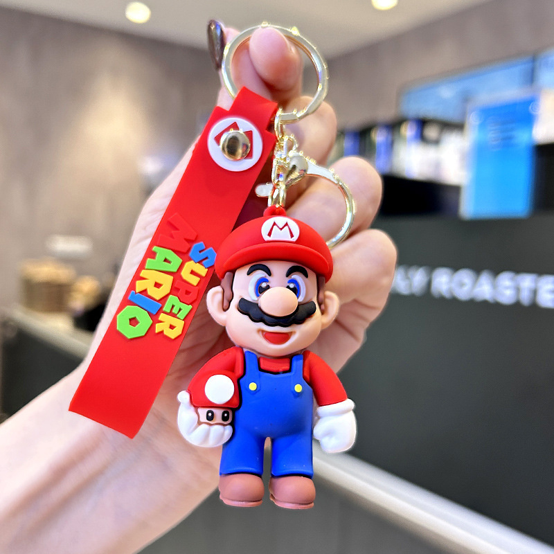 2023 New Creative Cartoon Epoxy Super Mary Keychain Cute Doll Mario Schoolbag Car Lanyard