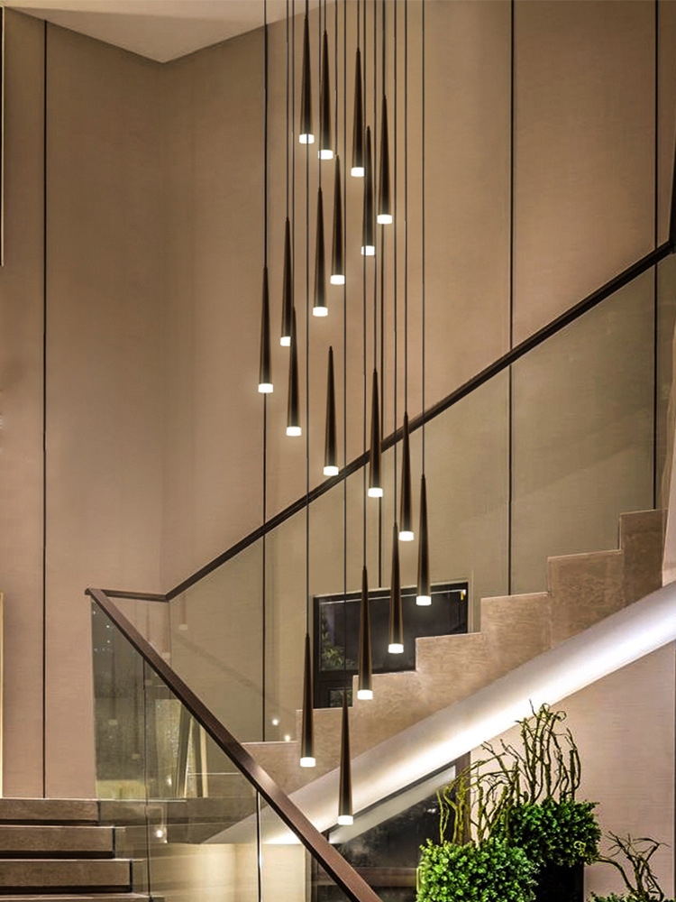 楼梯长吊灯新款现代简约别墅轻奢客厅loft网红旋转复式楼灯家用吊