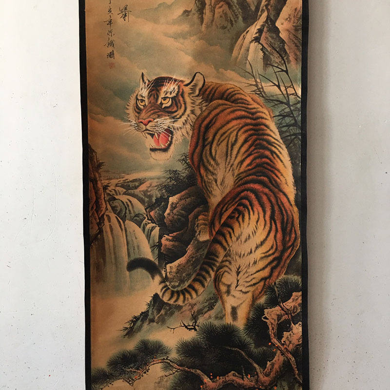 名家字画家居挂画壁画 陈钱珊 仿古上山虎家居客厅装饰画中堂画