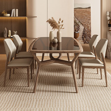 钢化玻璃餐桌轻奢家用小户型饭桌现代简约长方形实木餐桌椅组合