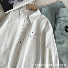 韩版春季个性洋气设计感字母刺绣外套简约叠搭长袖慵懒宽松白衬衫