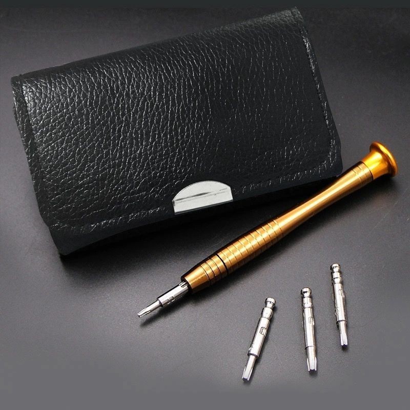 25-in-1 Leather Case Leather Bag Pentagram 0.8t6 Multi-Purpose Mobile Phone Precision Clock Glasses Aluminum Alloy Screwdriver Set