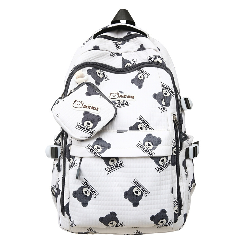 New Printed Bear High-Looking Trendy Backpack Junior High School Student Schoolbag Simple Large Capacity Backpack