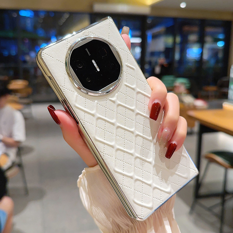 适用华为matex5手机壳电镀银边matex5典藏版折叠屏菱格皮质保护套