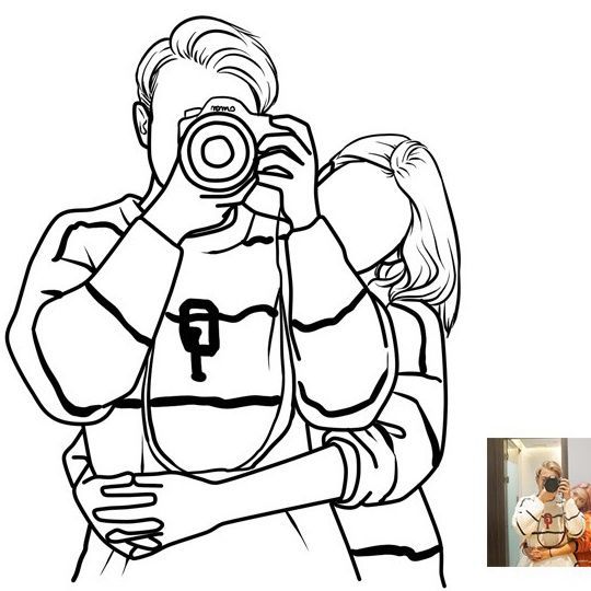 黑白线条简笔画手绘头像情侣卡通人物真人照片转手绘纹身图