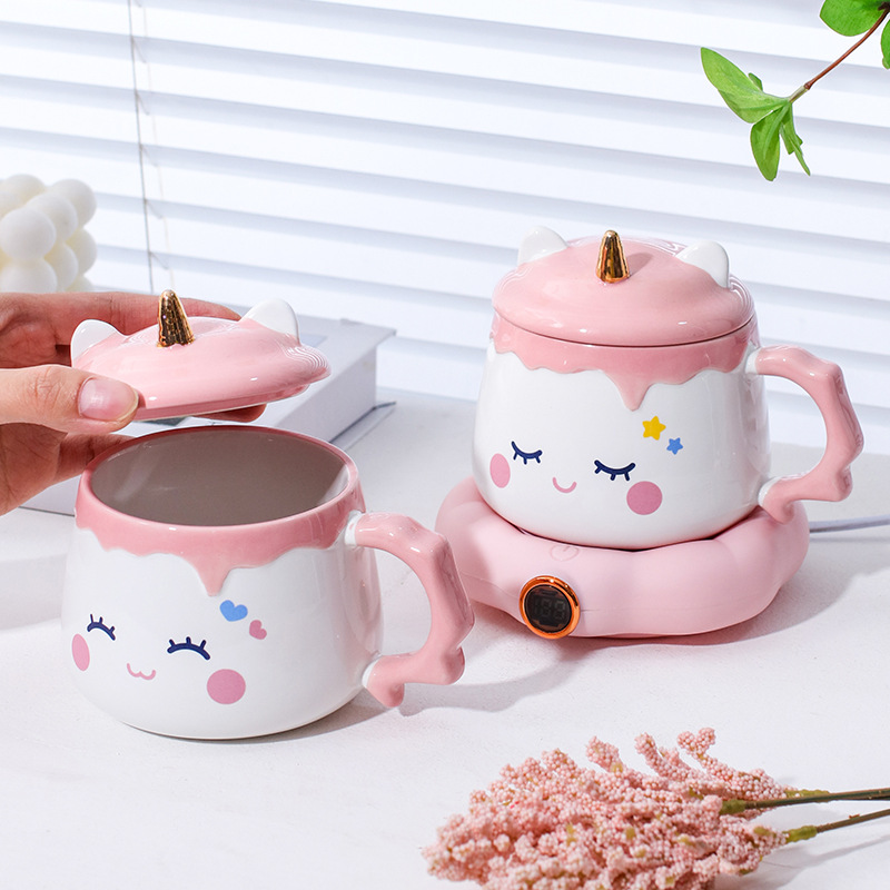 Cute Unicorn Ceramic Cup Office Home Warm-Keeping Water Cup Fabulous Milker Heater Constant Temperature Warm Cup Gift Wholesale