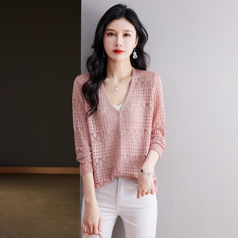 冰丝针织衫外搭开衫女薄款小外套2024夏装短款宽松镂空小衫女披肩