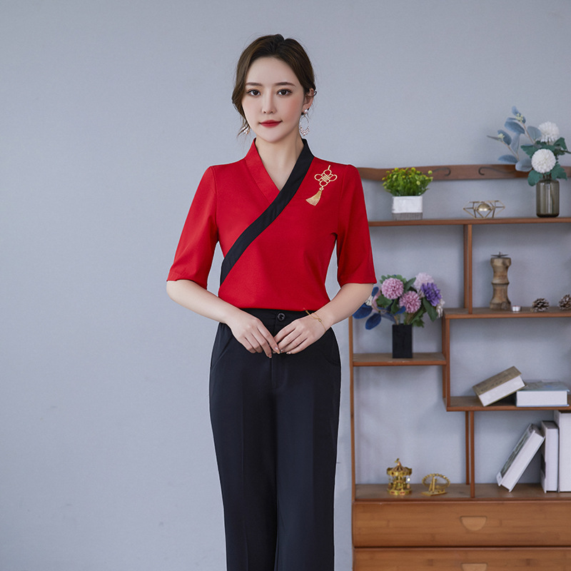 技师工作服气质中式足疗足浴长裤套装女养生会所沐足工衣现货批发