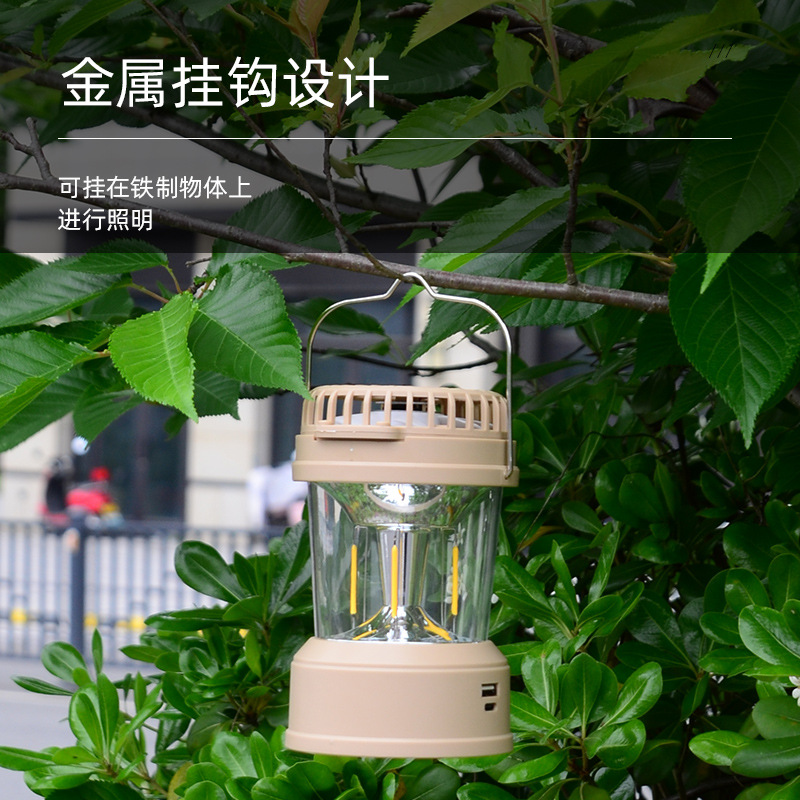 Cross-Border New Arrival Summer Camping Fan Portable Lamp Colorful Stage Color Changing Barn Lantern Fan Barn Lantern Camping Tent Light