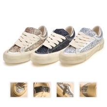 韩版做旧星星小脏鞋女亮片淡紫灰复古系带休闲平底通勤脏脏板鞋