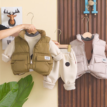 童装男童秋冬装洋气加绒加厚三件套装宝宝冬季帅气马甲卫衣婴儿童