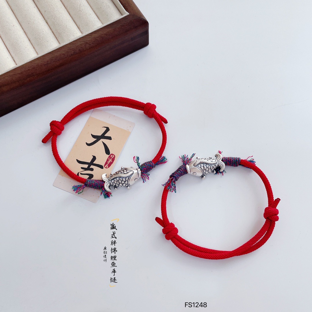 复古锦鲤手工编织手绳文玩手链藏式棉线编绳民族风寓意时尚手饰