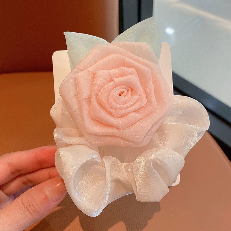 2023 New Children's Rose Hair Rope Large Flower Large Intestine Hair Band Girls' Rubber Band Hair Tie Children Bun