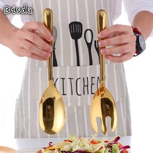 Big Salad Spoon Fork Set Stainless Steel Kitchen Food跨境专