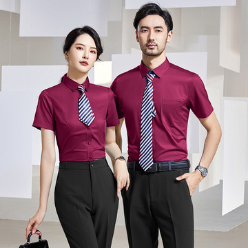 工装衬衫刺绣男女同款夏季职业套装时尚气质短袖衬衣工作服-阿里巴巴