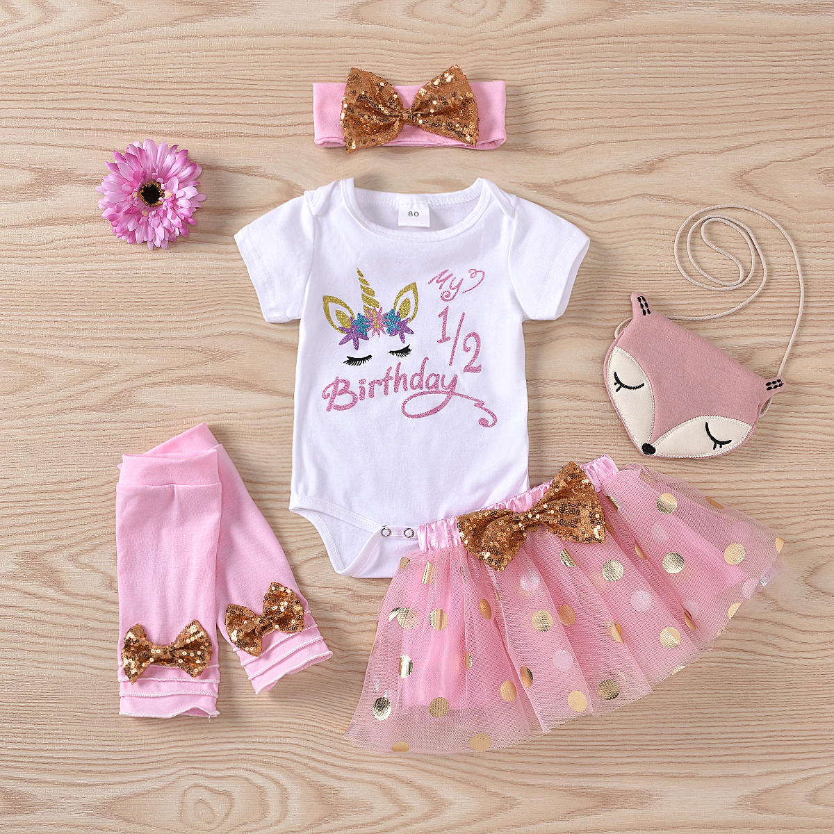 夏季半岁1岁2岁婴童独角兽生日服装网纱裙4件套