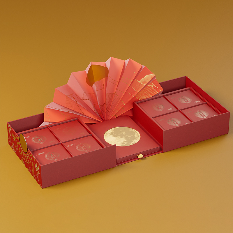 高档中秋包装月饼礼盒剪纸彩印包装礼品月饼盒创意设计插画礼盒