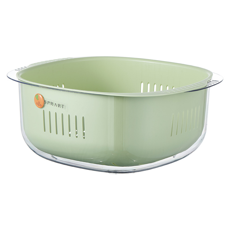 Nordic Style Double-Layer Drain Basket Plastic Transparent Washing Vegetable Basket Basin Kitchen Multi-Function Storage Basket Vegetable Washing Fruit Plate