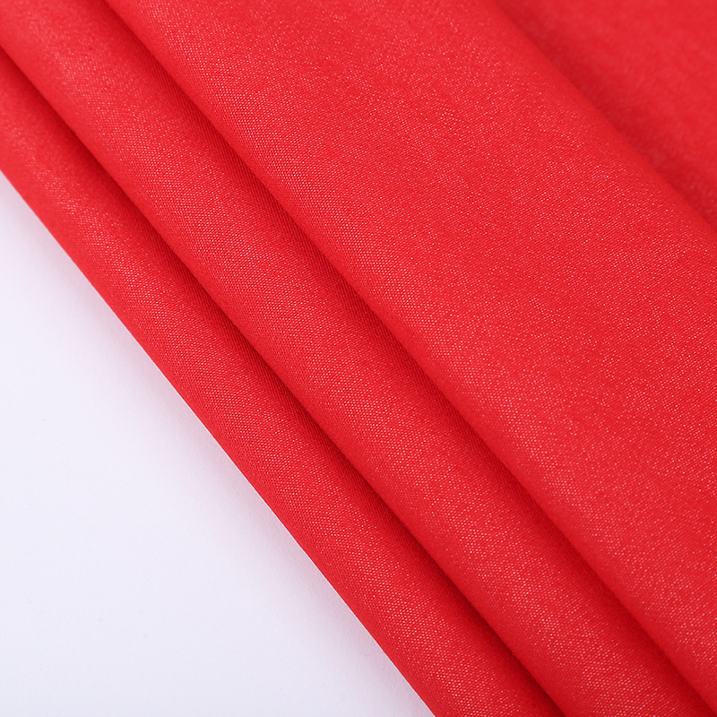 厂家直供涤棉混纺布料红色平纹四面弹力面料服装箱包单面汗布布料-阿