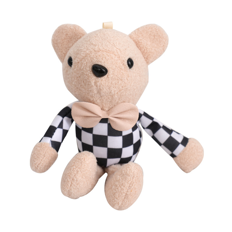Plush Toy Doll Keychain Pendant Creative Momo Bear School Bag Pendant Plaid Teddy Bear Pendant