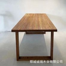 老榆木茶桌长条凳子风化老门板实木茶台长方形办公吧台餐桌椅组合